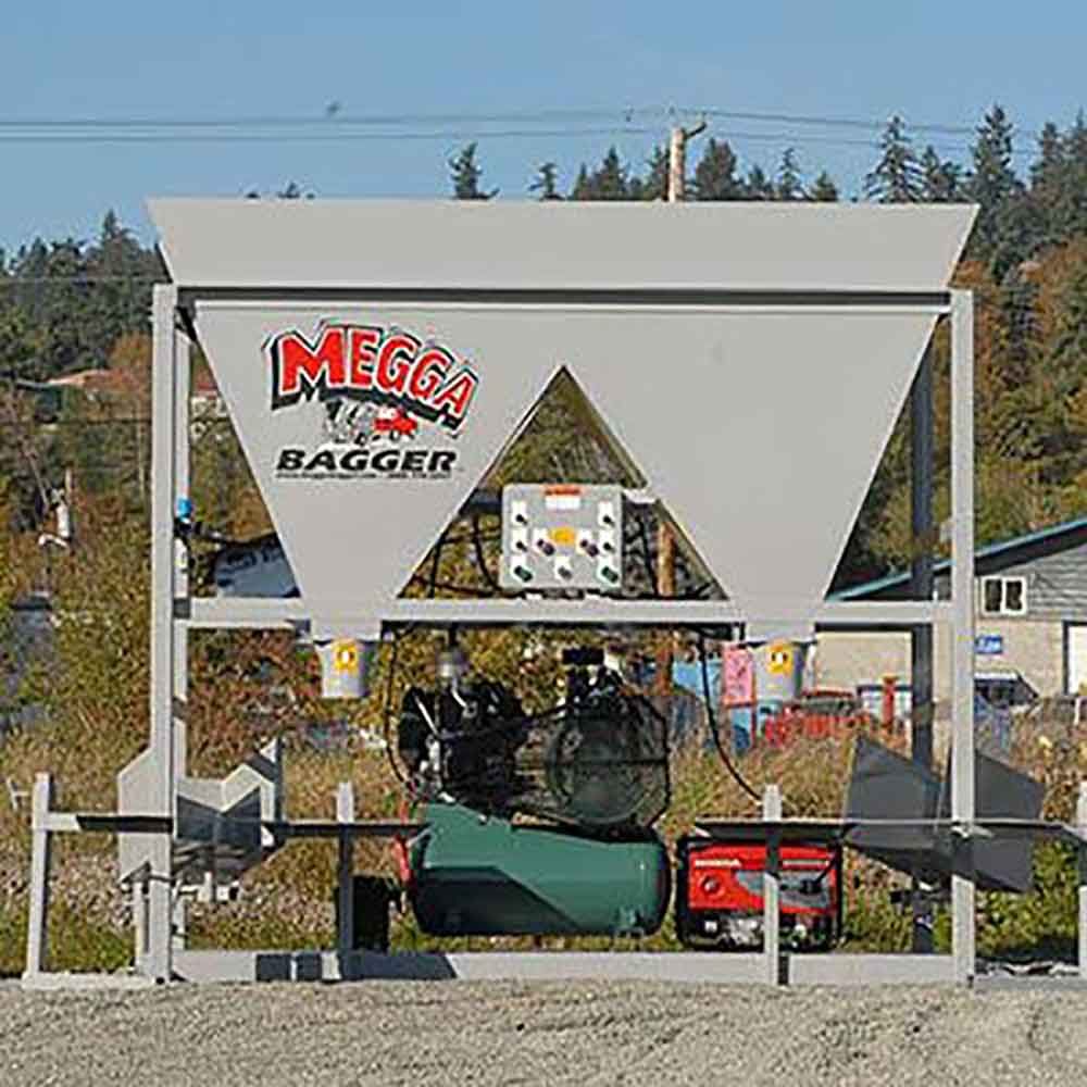 The Bag Lady Megga Bagger set up outdoors, ready to fill large sandbags 