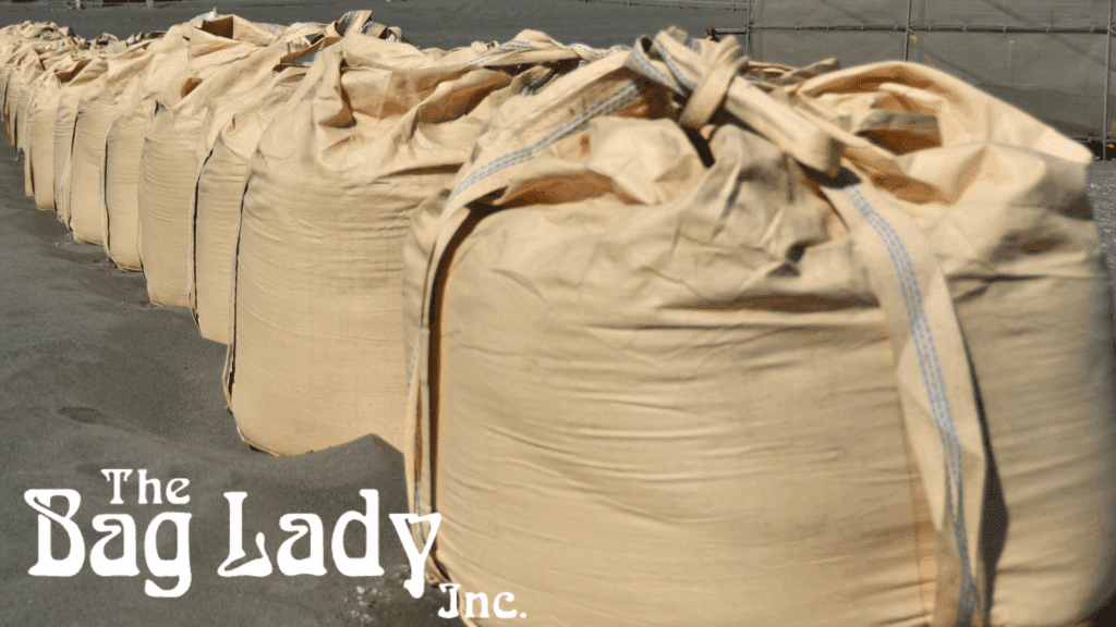 Rows of extra-large sandbags arranged at a flood site